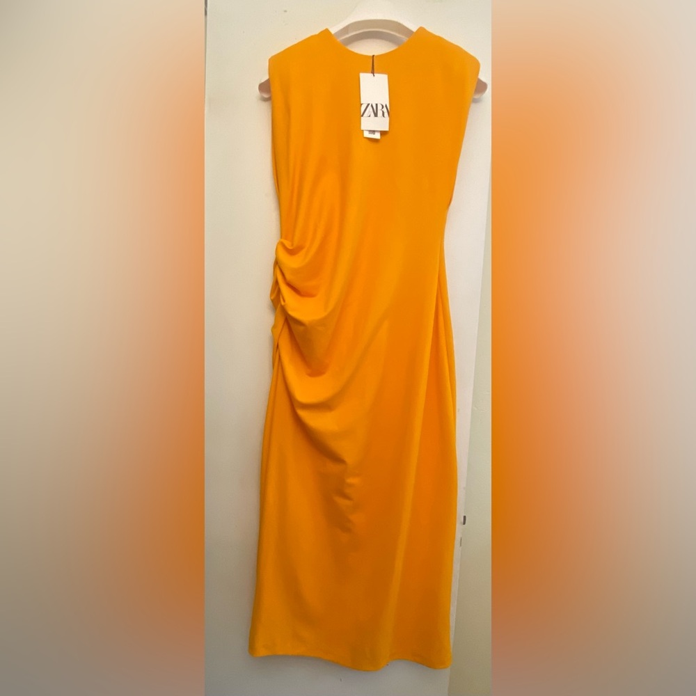 Zara Tangerine Asymmetrical Ruched Cocktail Dress